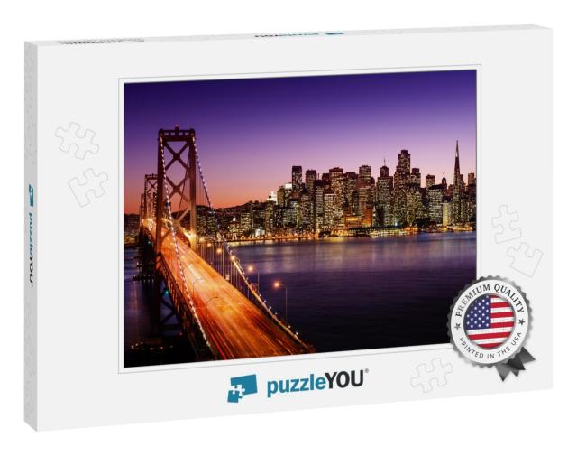 San Francisco Skyline & Bay Bridge At Sunset, California... Jigsaw Puzzle