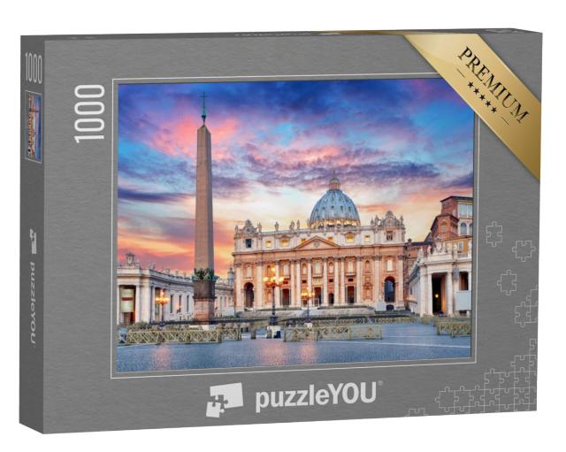 Puzzel 1000 stukjes „Zonsopgang boven de Sint-Pietersbasiliek, Vaticaanstad, Rome“