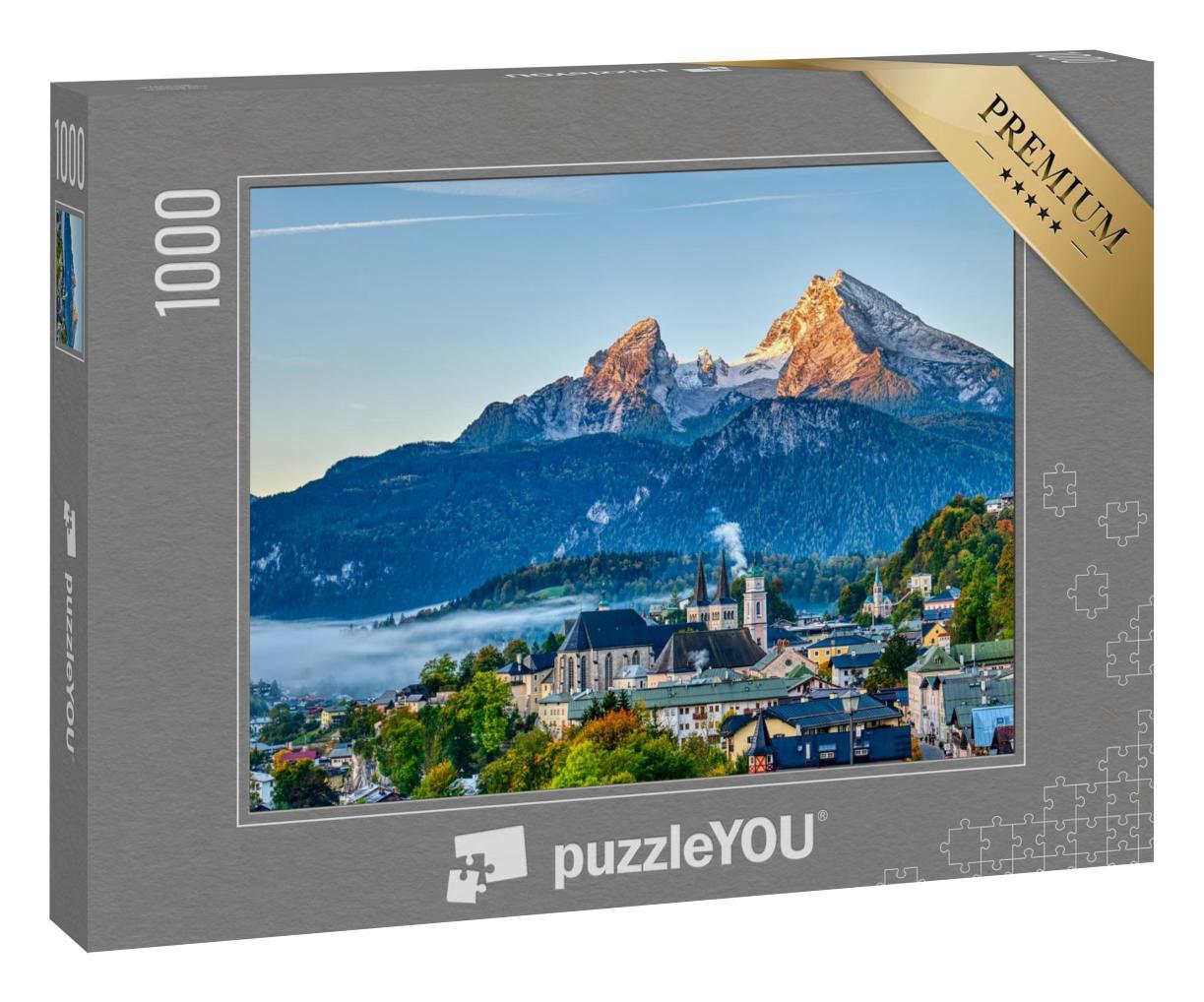 Puzzle 1000 Teile „Watzmann und die Stadt Berchtesgaden in den bayerischen Alpen, Deutschland“