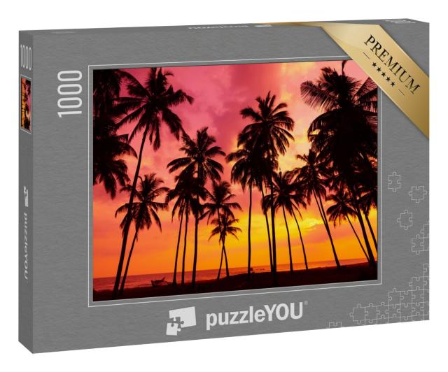 Puzzle 1000 Teile „Glühender Sonnenuntergang hinter Palmen“