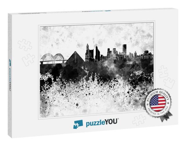 Memphis Skyline in Black Watercolor... Jigsaw Puzzle