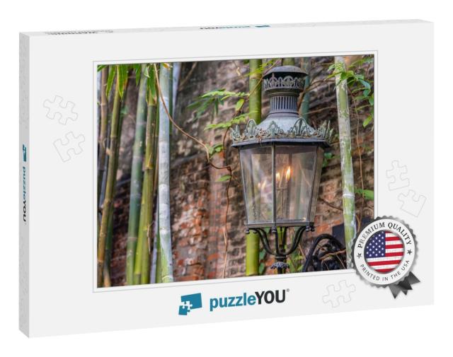 Close Up of Historic Beautiful Street Lamp Against a Bric... Jigsaw Puzzle