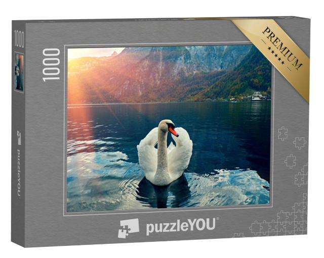 Puzzel 1000 stukjes „Majestueuze zwaan in het Hallstadt meer, Oostenrijk“