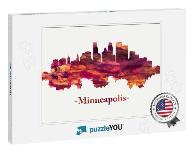 Red Skyline of Minneapolis, a Major City in Minnesota... Jigsaw Puzzle