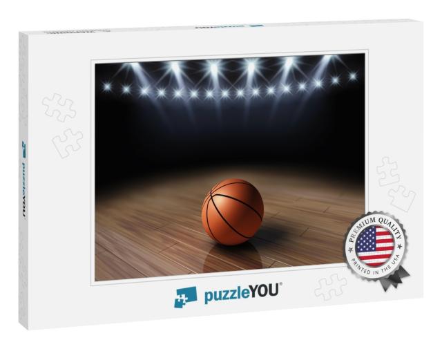 Ball on Basketball Court with Spotlights, Basketball Aren... Jigsaw Puzzle