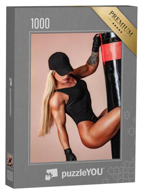 Puzzel 1000 stukjes „Sexy fitnessmodel op de bokszak“