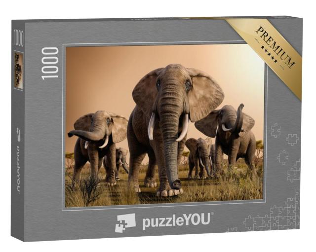 Puzzel 1000 stukjes „Kudde majestueuze Afrikaanse olifanten“