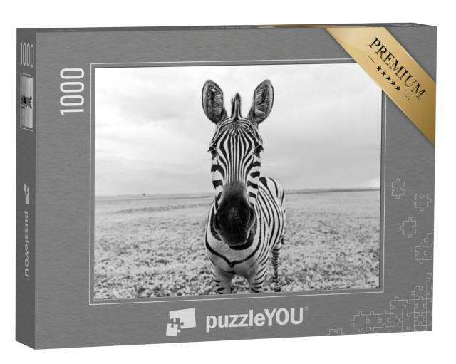 Puzzel 1000 stukjes „Oog in oog met een zebra“