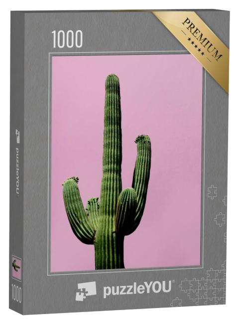 Puzzel 1000 stukjes „Minimalistische weergave: cactus op roze achtergrond“