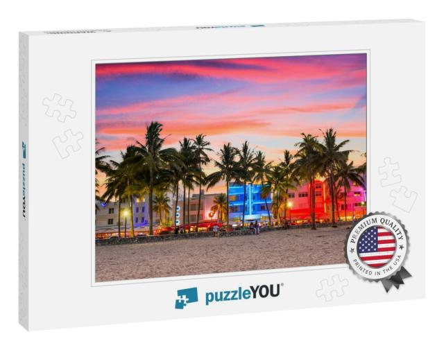 Miami Beach, Florida, USA on Ocean Drive At Sunset... Jigsaw Puzzle