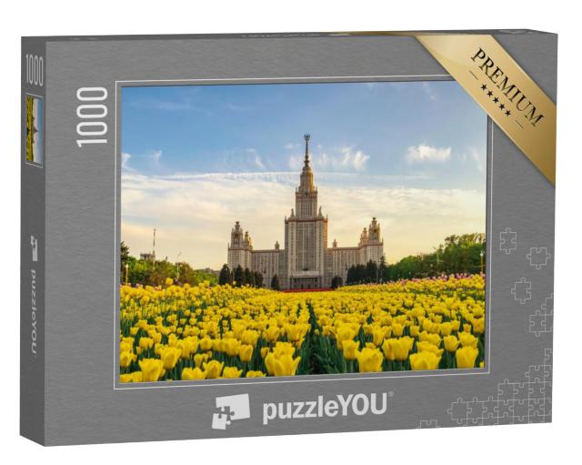 Puzzel 1000 stukjes „Lentetulpenbloesem op de Staatsuniversiteit van Moskou, Moskou, Rusland“