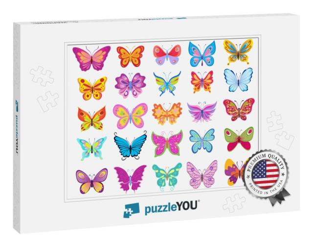 Set of Cartoon Butterflies. Vector... Jigsaw Puzzle