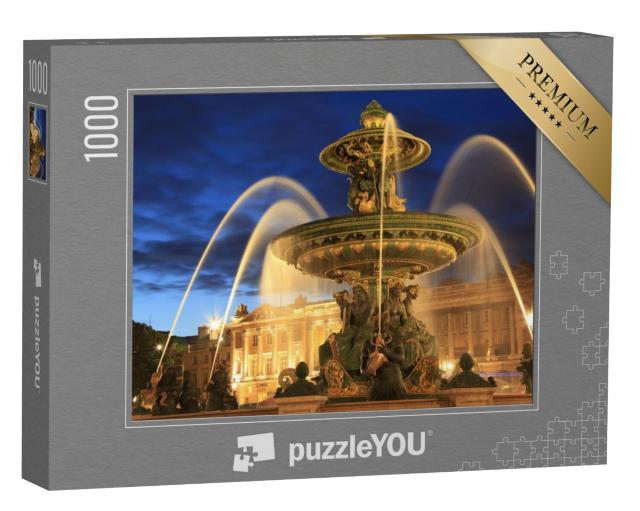 Puzzel 1000 stukjes „Fontein op de Place de la Concorde in de avond, Parijs, Frankrijk“