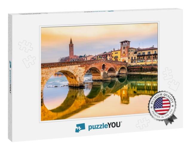 Verona, Italy. Scenery with Adige River & Ponte Di Pietra... Jigsaw Puzzle