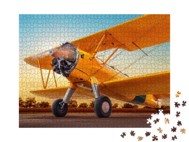 Puzzle 1000 Teile „Historisches Flugzeug auf einer Landebahn“