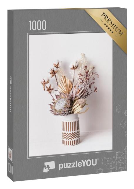 Puzzle 1000 Teile „ Trockenblumenarrangement in einer stilvollen weißen Keramikvase“