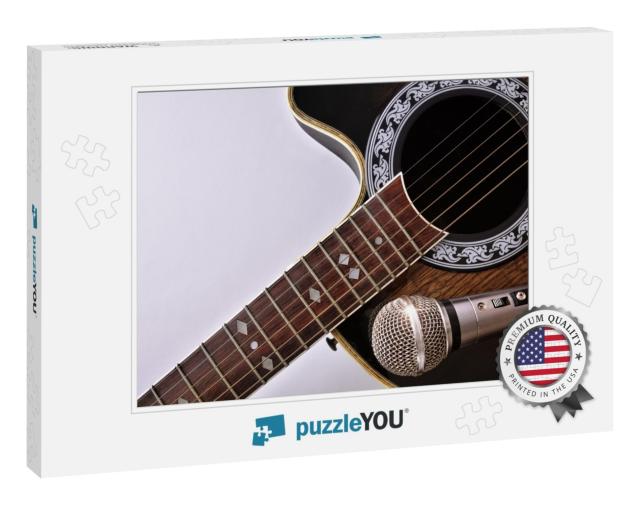 Acoustic Guitar & Microphone Isolated on White T... Jigsaw Puzzle