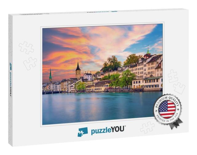 Scenic View of Historic Zurich City Center with Famous Fr... Jigsaw Puzzle