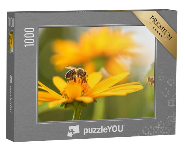 Puzzel 1000 stukjes „Close-up van een bij en bloem“