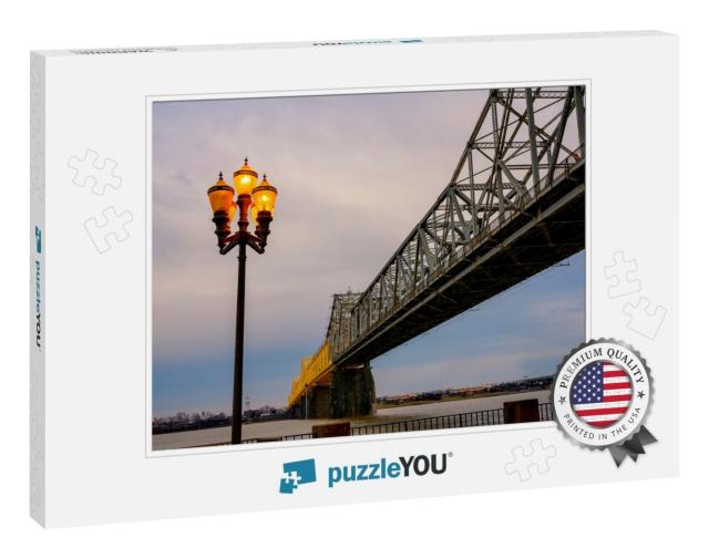 Louisville History Bridge Across the River with Clouds Sk... Jigsaw Puzzle