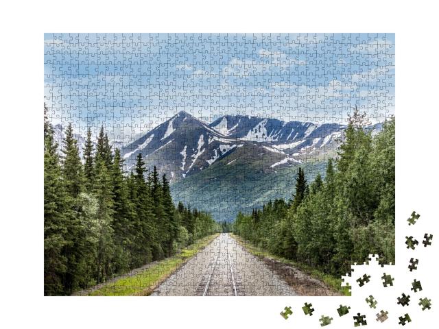 Puzzle 1000 Teile „Eisenbahnstrecke im Denali National Park, Alaska“