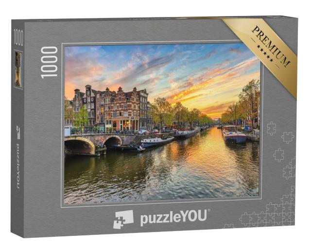 Puzzel 1000 stukjes „Skyline van Amsterdam aan de Gracht, Amsterdam, Nederland“