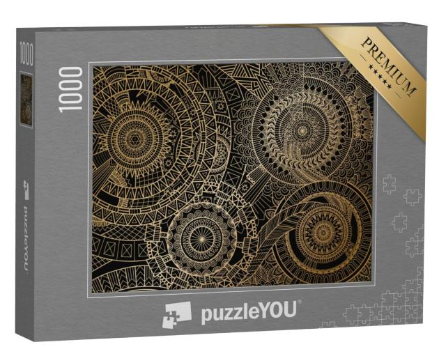 Puzzel 1000 stukjes „Mandala beweging in gouden lijnen“