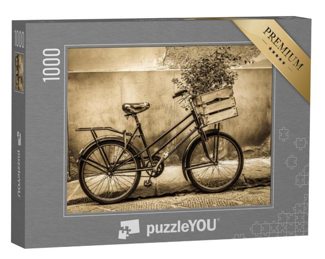 Puzzel 1000 stukjes „Vintage fiets met planten in de transportkist op het stuur“