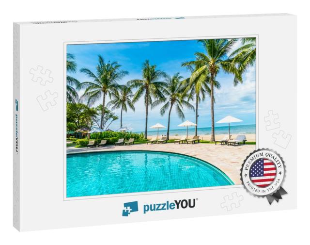Beautiful Tropical Beach & Sea with Umbrella & Chair Arou... Jigsaw Puzzle