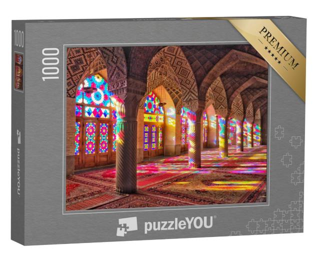 Puzzel 1000 stukjes „Kleurrijke gebrandschilderde ramen van de Nasir al-Mulk Moskee in Shiraz, Iran“