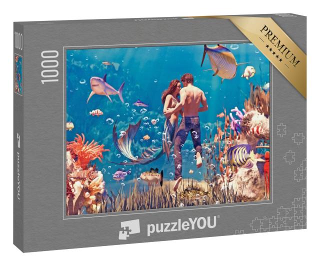 Puzzle 1000 Teile „Digitale Kunst: Mann und Meerjungfrau - eine Liebesgeschichte“
