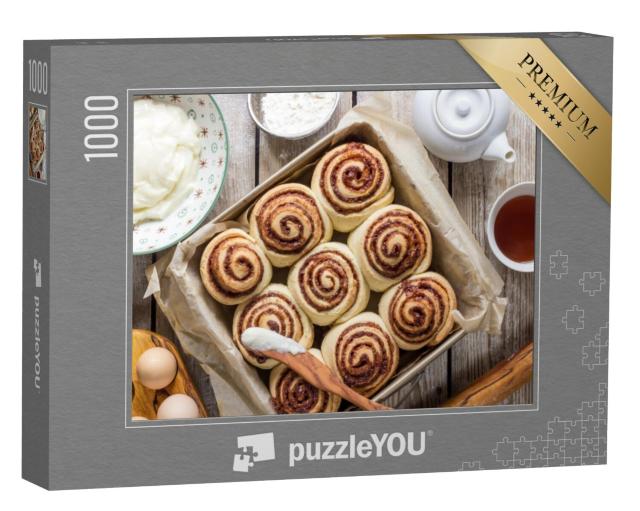 Puzzel 1000 stukjes „Kaneelbroodjes met kruiden en cacaovulling op bakpapier“