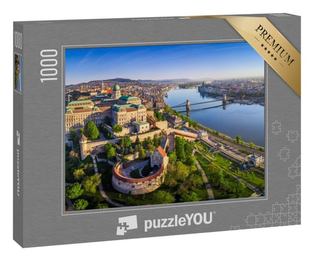 Puzzle 1000 Teile „Skyline der Budaer Burg mit der Szechenyi-Kettenbrücke, Budapest, Ungarn“