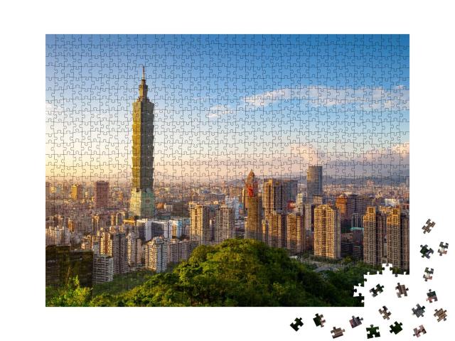 Puzzle 1000 Teile „Stadt Taipeh bei Sonnenuntergang, Taiwan“