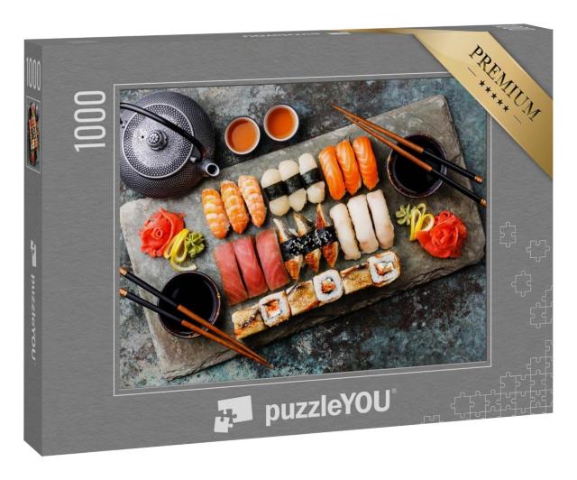 Puzzle 1000 Teile „Sushi-Set Nigiri und Sushi-Rollen mit Tee “