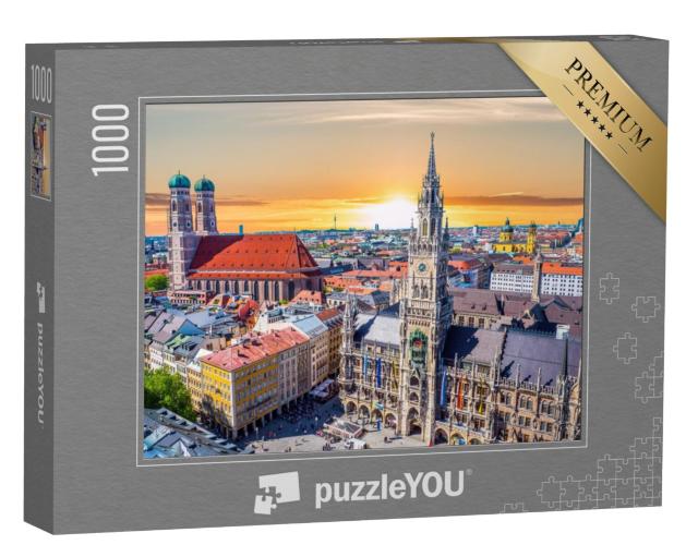 Puzzel 1000 stukjes „Gewoonweg prachtig: München bij zonsondergang, Beieren, Duitsland“