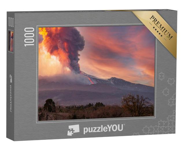 Puzzel 1000 stukjes „Uitzicht op de vulkaan Etna tijdens de uitbarsting op 16 februari 2020“