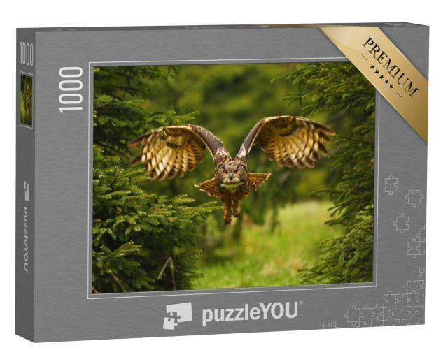 Puzzel 1000 stukjes „Foto van een vliegende oehoe“