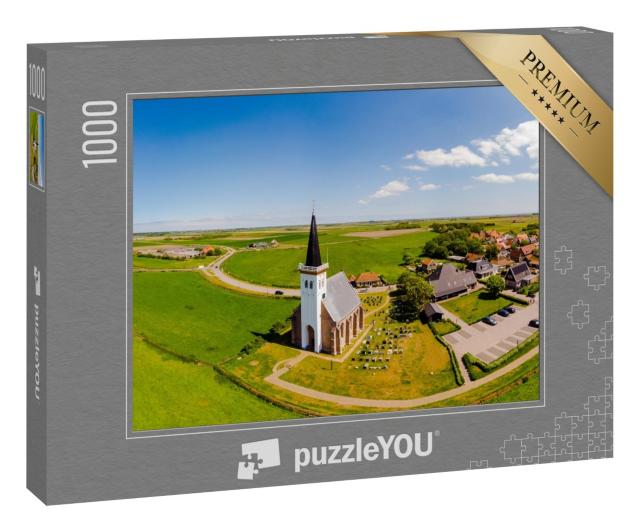 Puzzle 1000 Teile „Weiße Kirche in Den Hoorn auf Texel in den Niederlanden“
