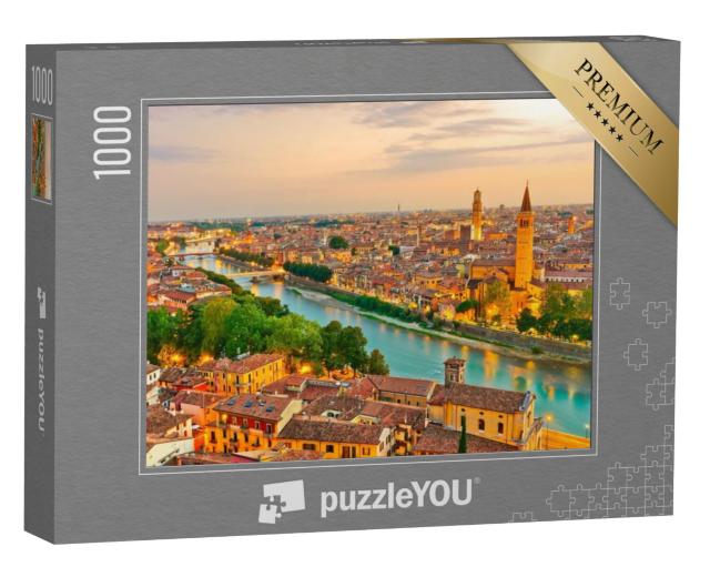 Puzzel 1000 stukjes „Zonsopgang boven het historische centrum van Verona, Italië“