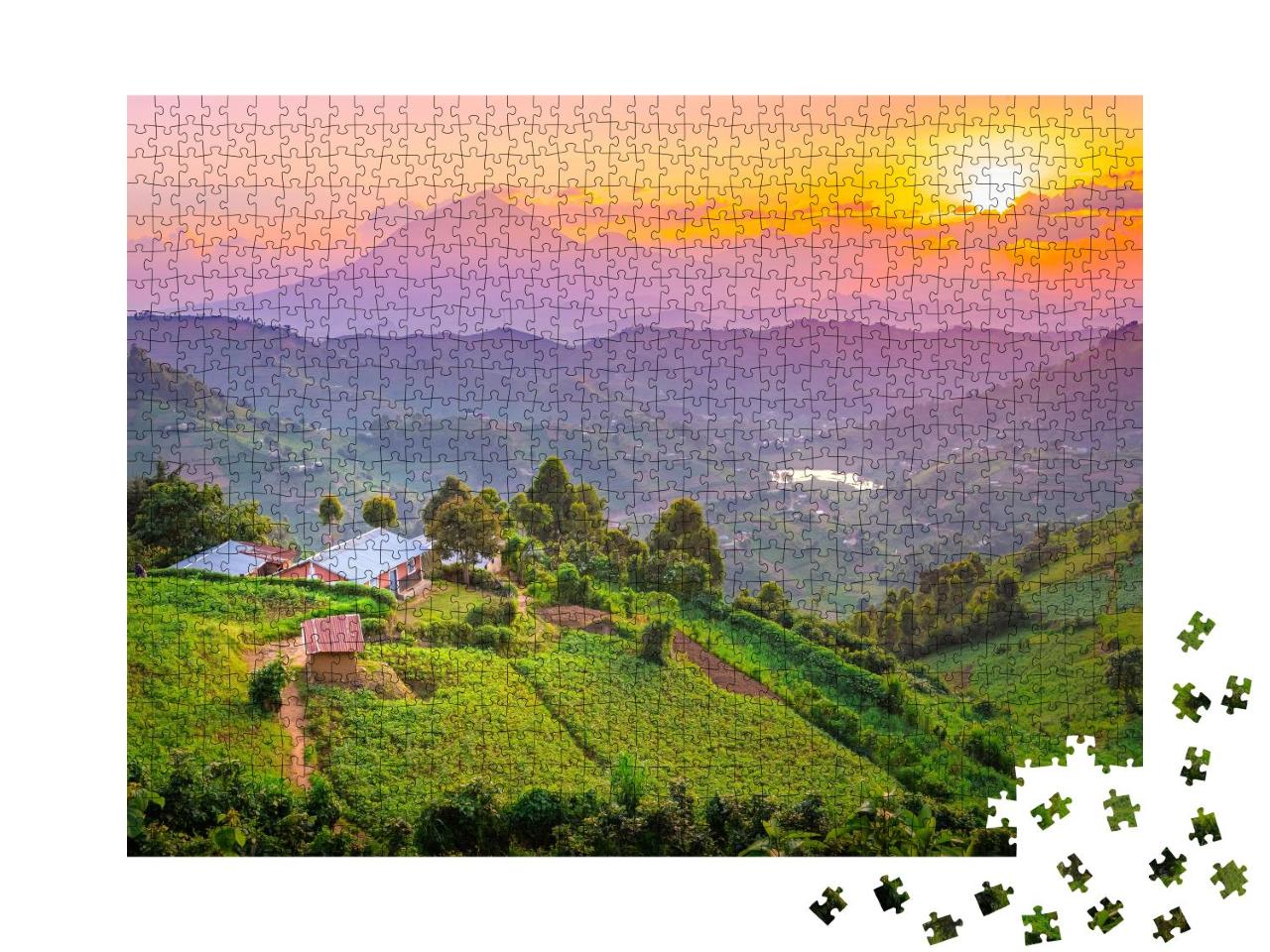 Puzzle 1000 Teile „Unglaubliche Landschaft und Farben: Sonnenuntergang in Kisoro, Uganda“