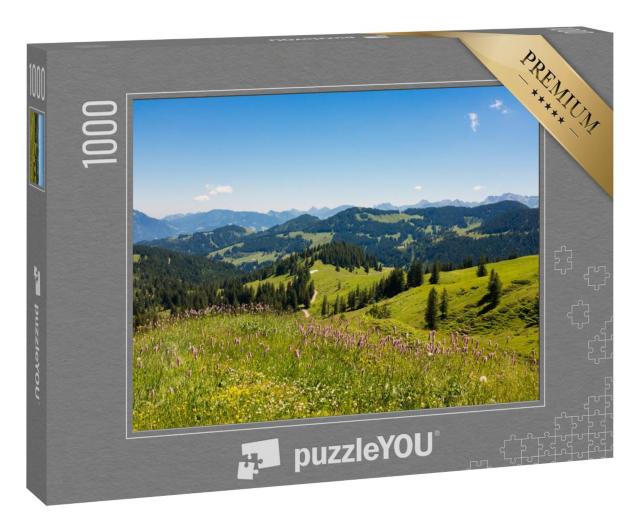 Puzzle 1000 Teile „Bayerische Alpen mit Bergblick und Wiesen im Allgäu, Deutschland“