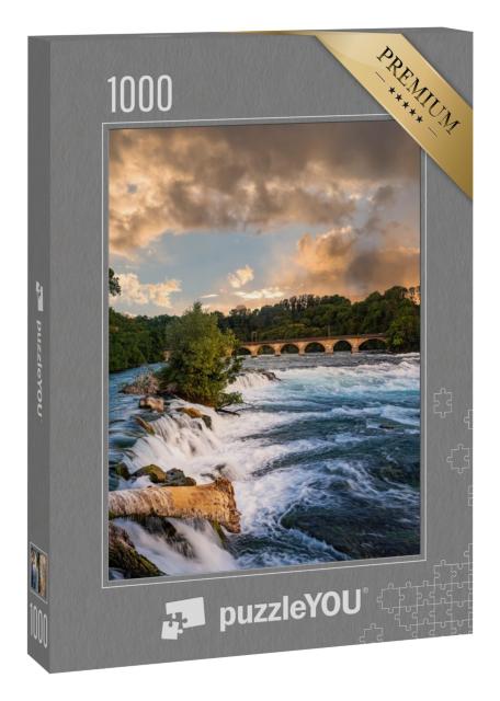 Puzzle 1000 Teile „Landschaft am Rheinfall mit Eisenbahnviadukt, Kanton Schaffhausen, Schweiz“