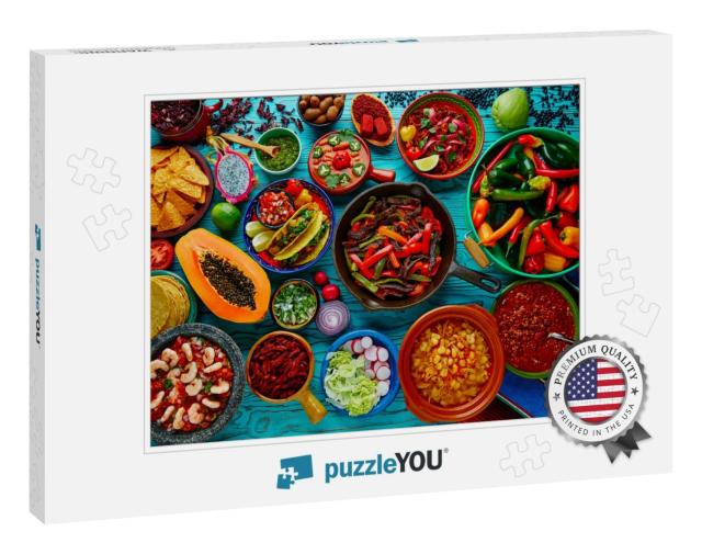 Mexican Food Mix Colorful Background Mexico... Jigsaw Puzzle