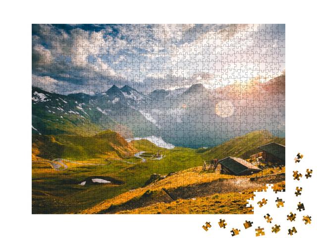 Puzzle 1000 Teile „Luftaufnahme einer kurvigen Straße am Großglockner, Salzburg, Österreich“