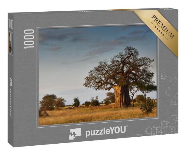Puzzle 100 Teile „Afrikanische Landschaft mit einem großen Baobab-Baum“