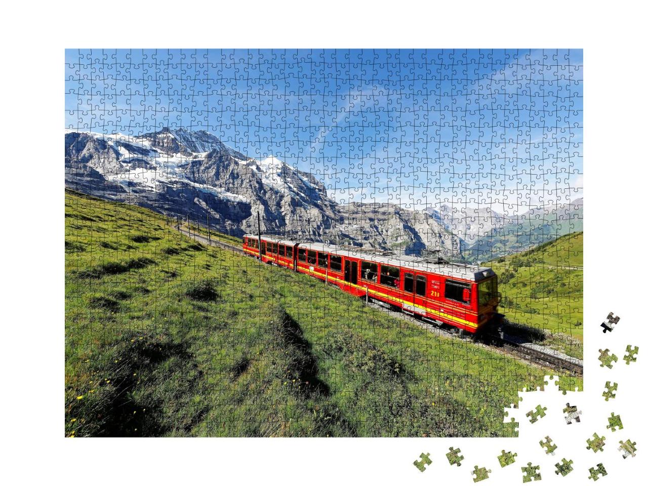 Puzzle 1000 Teile „Zahnradzug: Die Jungfraubahn vom Jungfraujoch zur Kleinen Scheidegg“