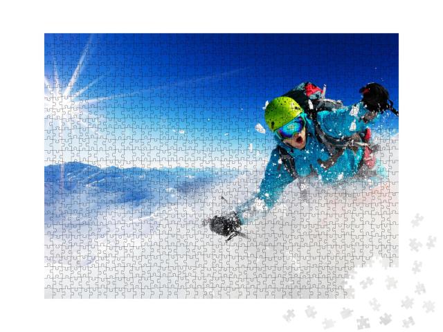 Puzzle 1000 Teile „Freerider auf Skiern im Pulverschnee“