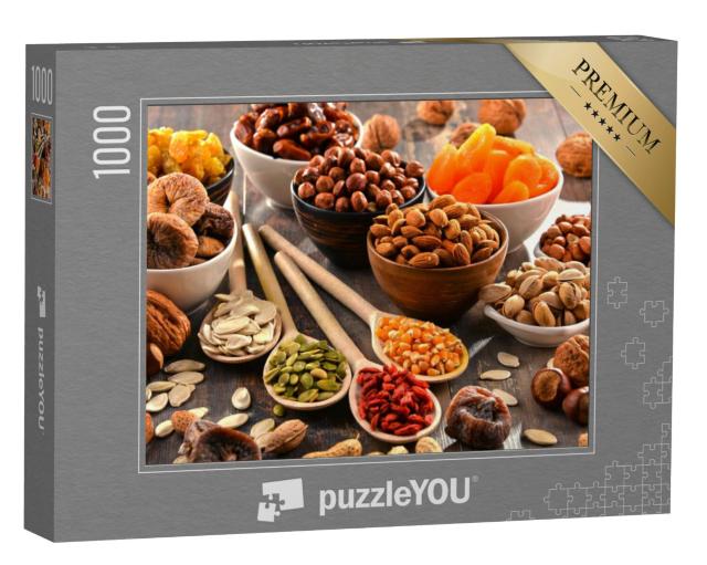 Puzzel 1000 stukjes „Samenstelling van gedroogd fruit en verschillende noten“