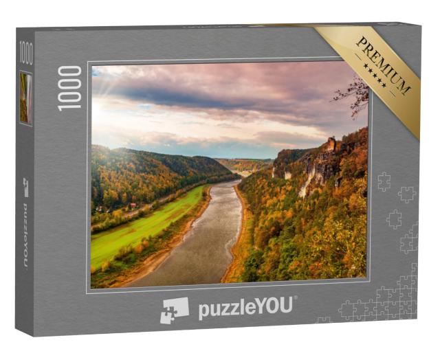 Puzzel 1000 stukjes „Elbevallei bij het kuuroord Rathen, Saksen, Elbezandsteengebergte“